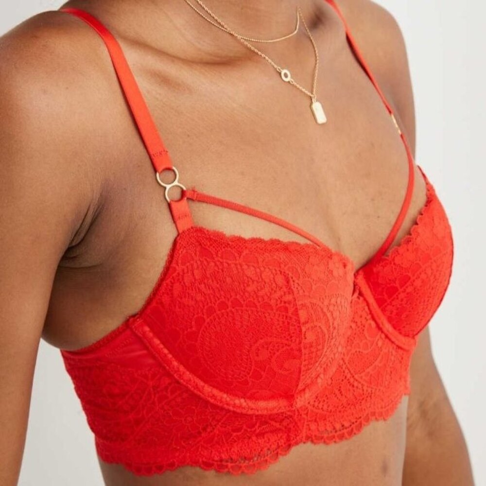 aerie Red Lace Longline Underwire Bra
